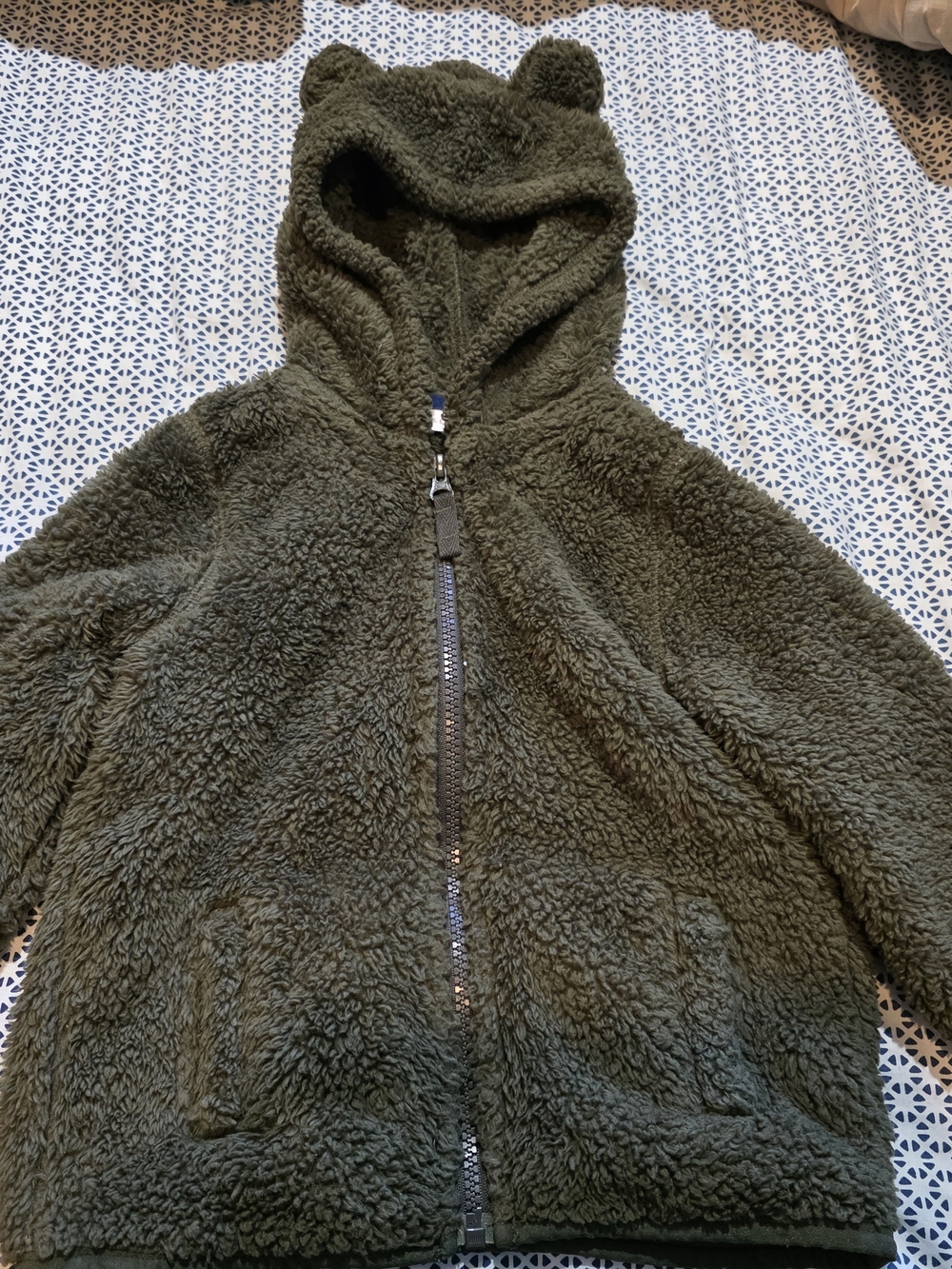 Cat & Jack Olive Green Sherpa Hooded Puffer with Ear Details